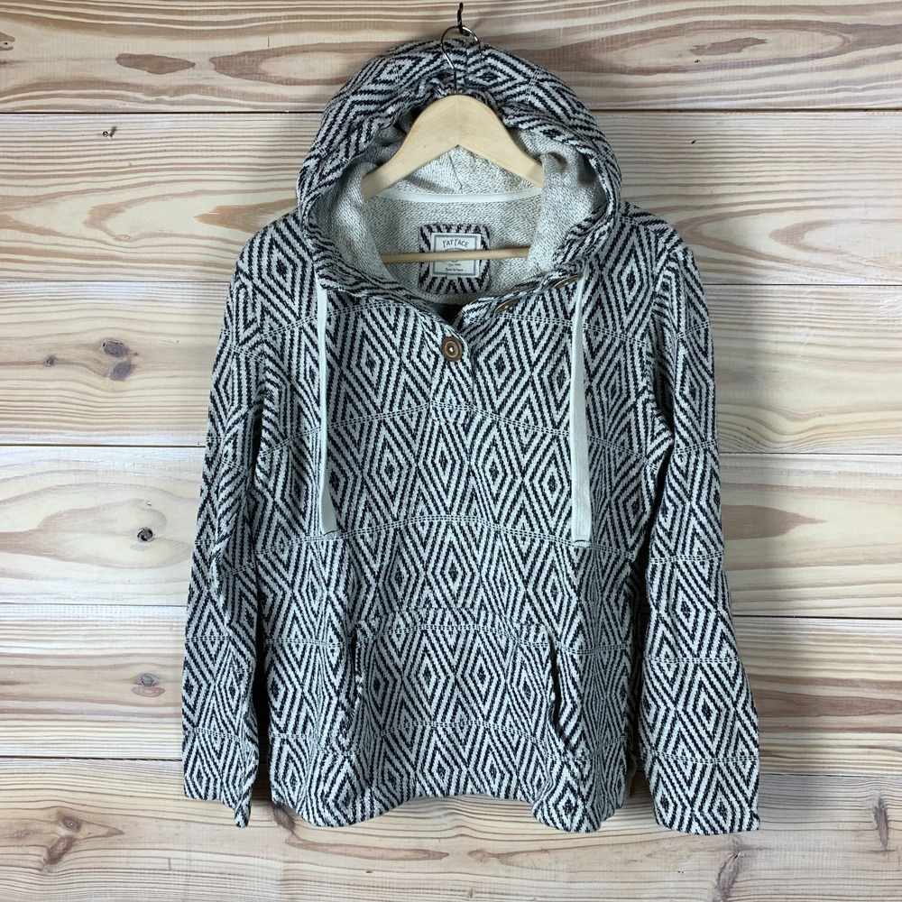 Fat Face UK Poncho Henley Pullover‎ Womens 6 Hoodie Black White Diamond Beach